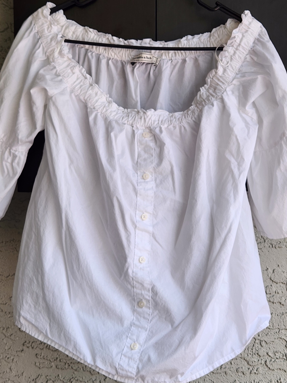 Women's Abercrombie & Fitch White Ruffle Off The Shoulder Button Down Sz Large